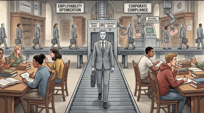 Are Universities Educating Human Beings—or Manufacturing Employees? Universities, Educating Human Beings, Manufacturing Employees, Fish Eye