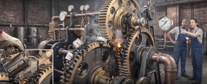 Corruption, Grease , Economy, Machine Needs Repair, Fish Eye